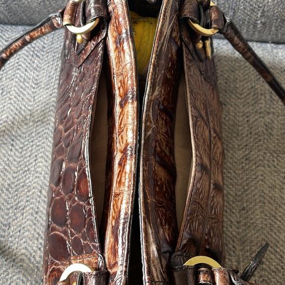 BRAHMIN Brown Croc Embossed Leather Satchel Bag - Picture 5 of 12